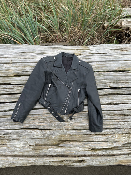 Cropped Leather Moto Jacket (S)